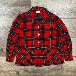 Vintage 50s Pendleton Red Tartan Plaid Wool 2 Pocket Jacket Made in USA Womens L